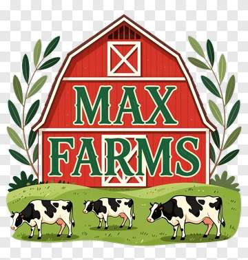 Max Farms Logo With Cows And Barn PNG