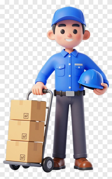 3D Delivery Worker With Boxes And Hard Hat PNG