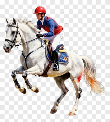 Equestrian Rider Jumping On A White Horse PNG