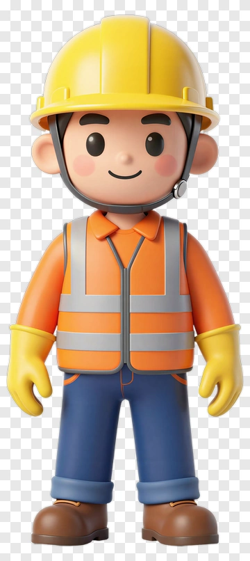 Cartoon Construction Worker In Safety Gear PNG