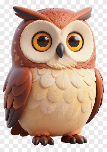 3D Cartoon Owl With Big Eyes PNG