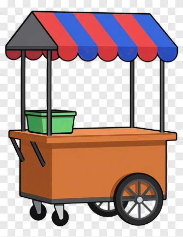 Cartoon Food Cart With Green Container PNG
