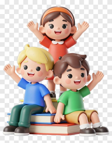 Cartoon Children Sitting On A Stack Of Books PNG