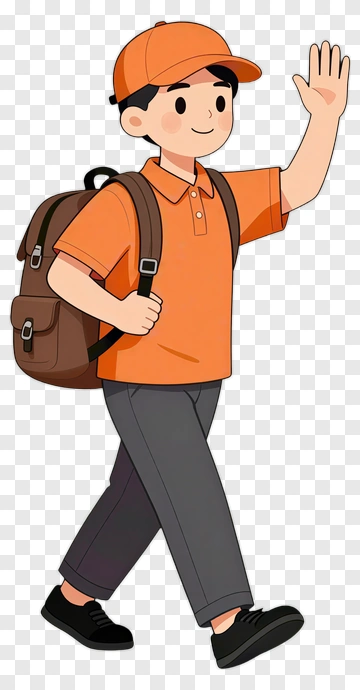Cartoon Boy Walking To School PNG