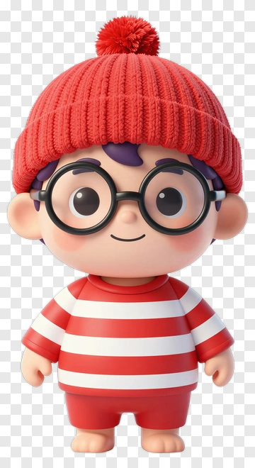 3D Boy In Striped Shirt And Red Beanie PNG