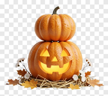 Halloween Pumpkin Stack With Straw And Leaves PNG