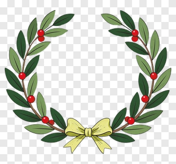 Holiday Wreath With Red Berries And Yellow Bow PNG