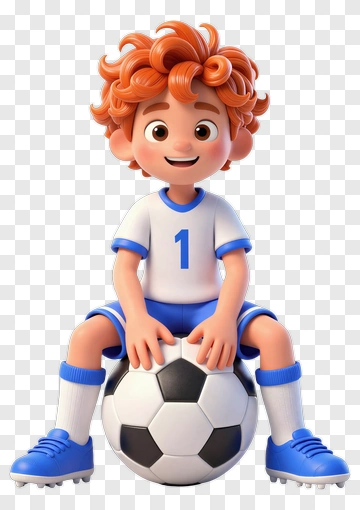 Cartoon Boy Sitting On A Soccer Ball PNG