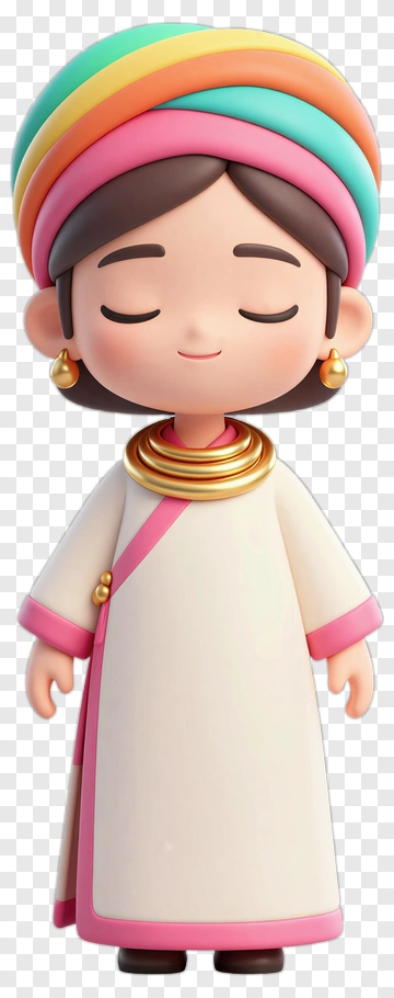 3D Girl In Colorful Headscarf PNG