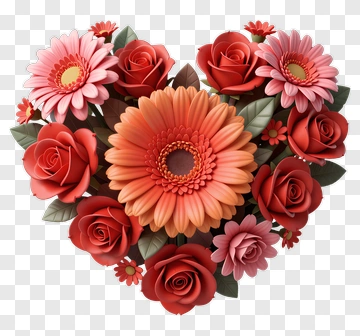 Colorful Heart-Shaped Floral Arrangement PNG