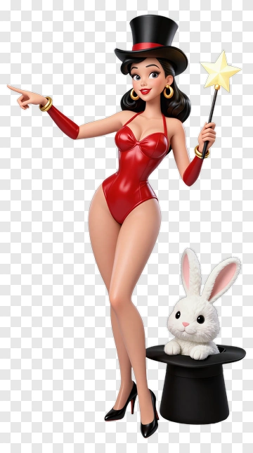 Magician Woman With Rabbit And Magic Wand PNG