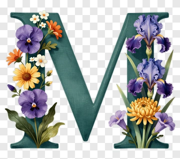 Floral Letter M With Colorful Flowers PNG