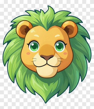 Cartoon Lion Head With Green Mane PNG