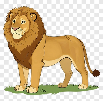 Cartoon Lion Standing On Grass PNG