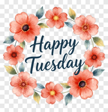 Happy Tuesday Floral Wreath PNG