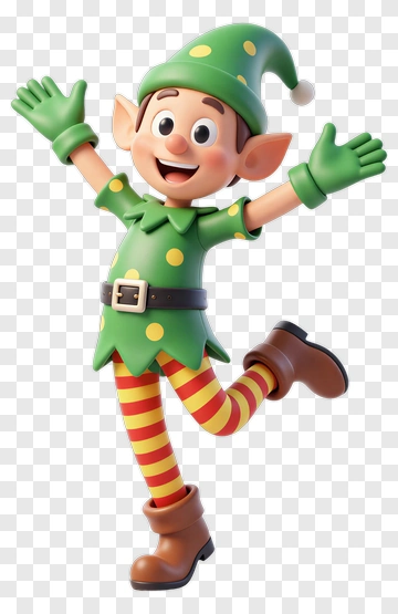 Cartoon Elf With Green Hat And Striped Pants PNG
