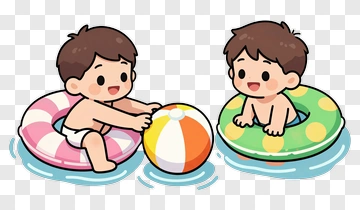 Cartoon Children Playing With A Beach Ball In Water PNG