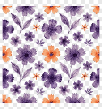 Colorful Floral Pattern With Purple And Orange Flowers PNG