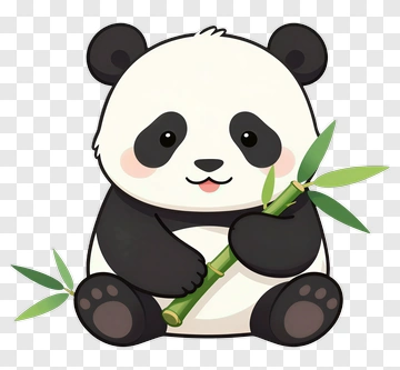 Cartoon Panda Holding Bamboo PNG