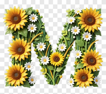 Floral Letter M With Sunflowers And Daisies PNG