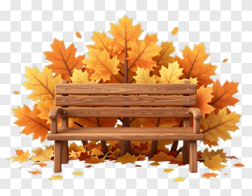 Wooden Bench Surrounded By Autumn Leaves PNG