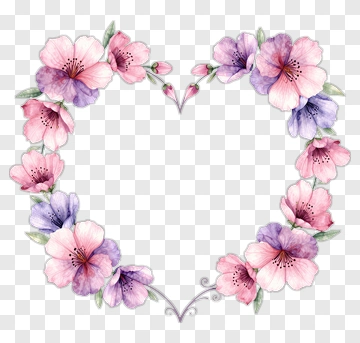Watercolor Floral Heart Frame PNG