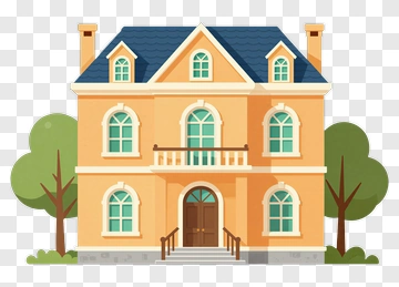 Colorful House With Trees PNG
