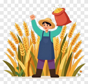 Happy Farmer Holding A Bag Of Wheat PNG