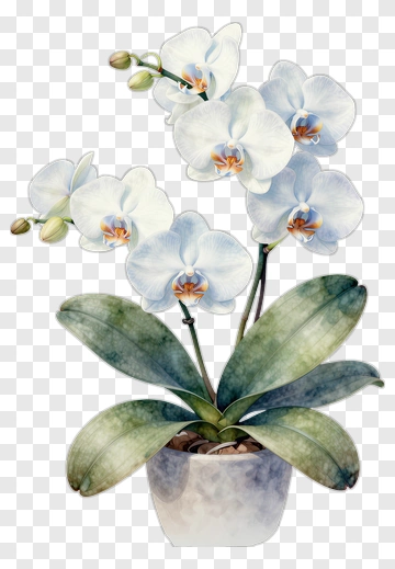 White Orchid Plant In A Pot PNG