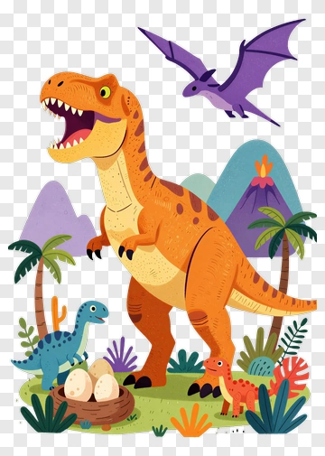 Cartoon Tyrannosaurus Rex In A Dinosaur Scene PNG
