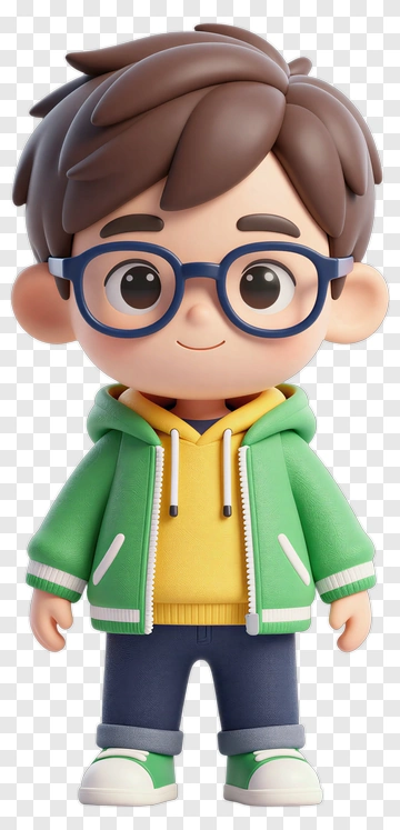 3D Boy Wearing Green Jacket And Glasses PNG