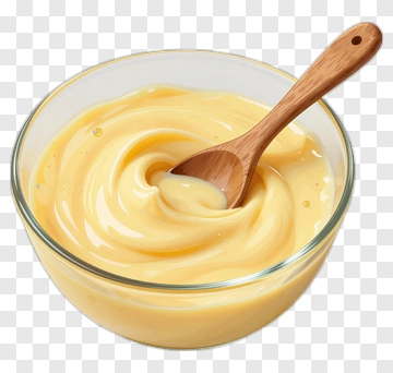 Bowl Of Creamy Yellow Sauce With Wooden Spoon PNG