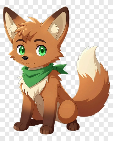 Cartoon Fox With Green Scarf PNG