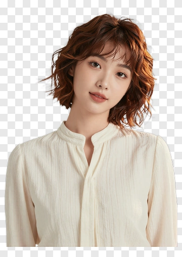 Woman With Short Brown Hair Wearing A White Blouse PNG