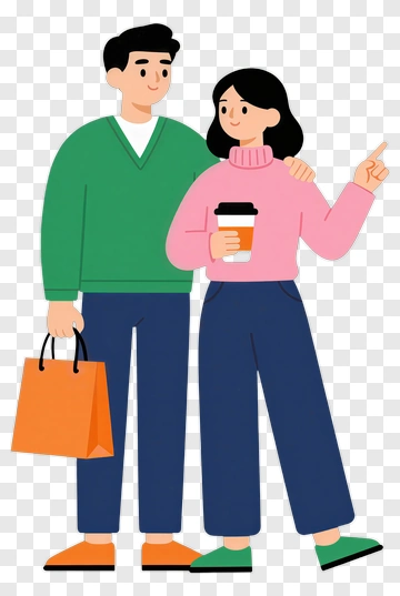 Happy Couple Shopping Together PNG