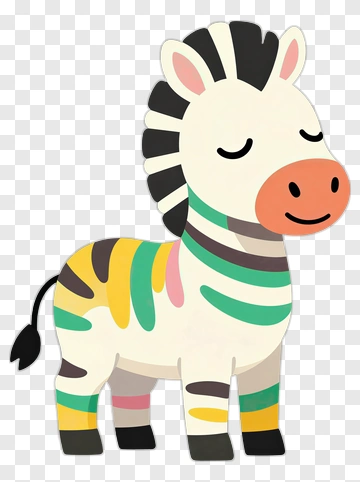 Cartoon Zebra With Colorful Stripes PNG