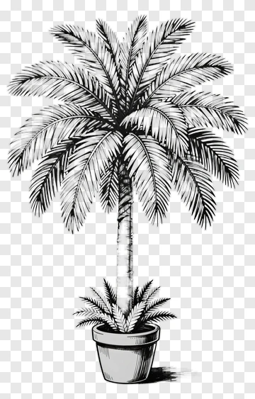 Sketch Of A Potted Palm Tree PNG