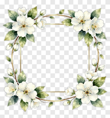 Floral Frame With White Flowers And Green Leaves PNG