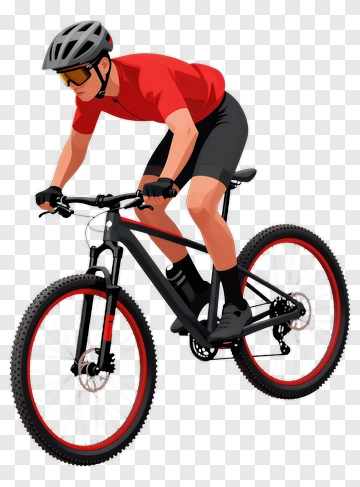 Mountain Biker Riding A Black Bicycle PNG