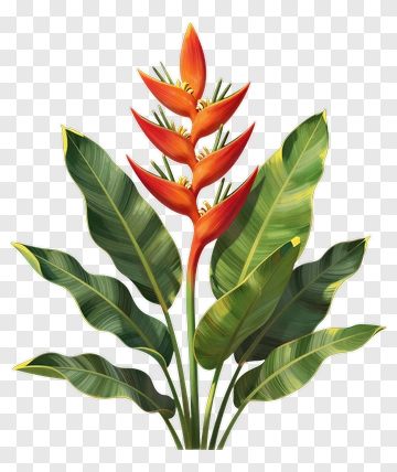 Colorful Heliconia Plant With Green Leaves PNG