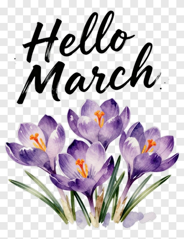 Hello March With Purple Crocuses PNG