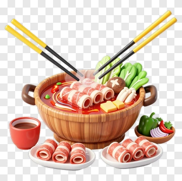 Hot Pot With Ingredients And Chopsticks PNG