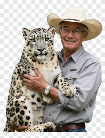 Man Holding A Snow Leopard PNG