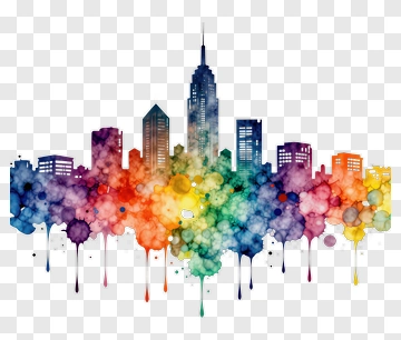 Colorful Watercolor City Skyline PNG