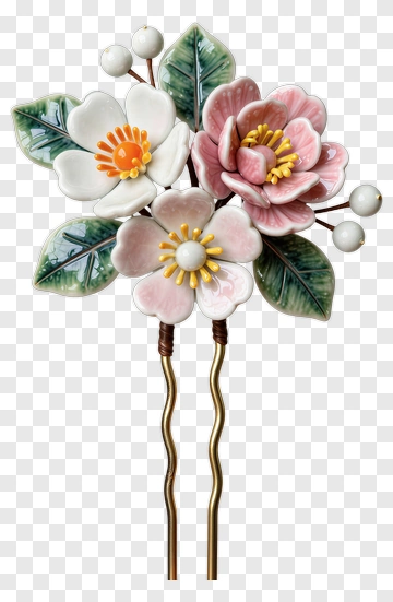 Floral Hairpin With Pink And White Flowers PNG