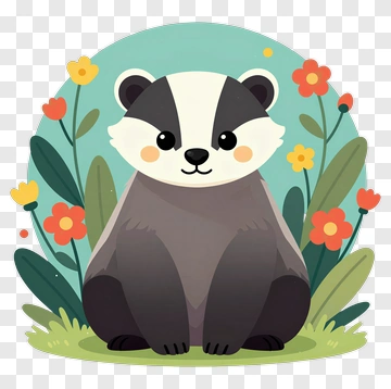 Cartoon Badger Surrounded By Flowers PNG