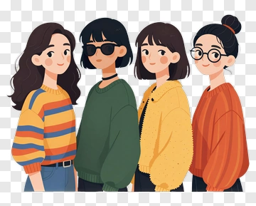 Cartoon Group Of Four Young Women PNG