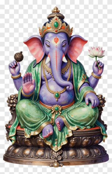 Colorful Ganesh Statue Holding A Lotus And A Sweet PNG