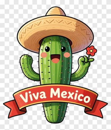 Cartoon Cactus Wearing A Sombrero Holding A Flower PNG