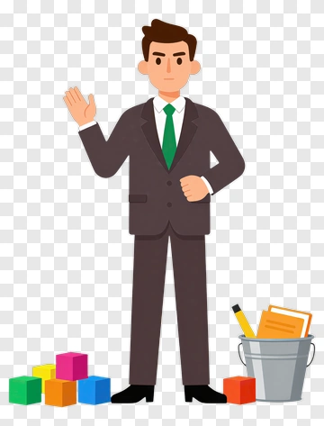Businessman Standing With Colorful Blocks PNG